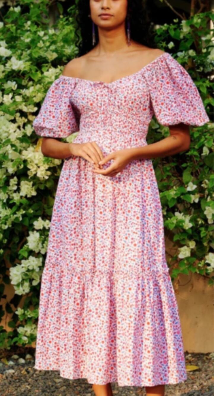 Pink City Prints Tuckernuck Sweetheart Rah Rah Midi Dress Ditsy Floral Red Pink